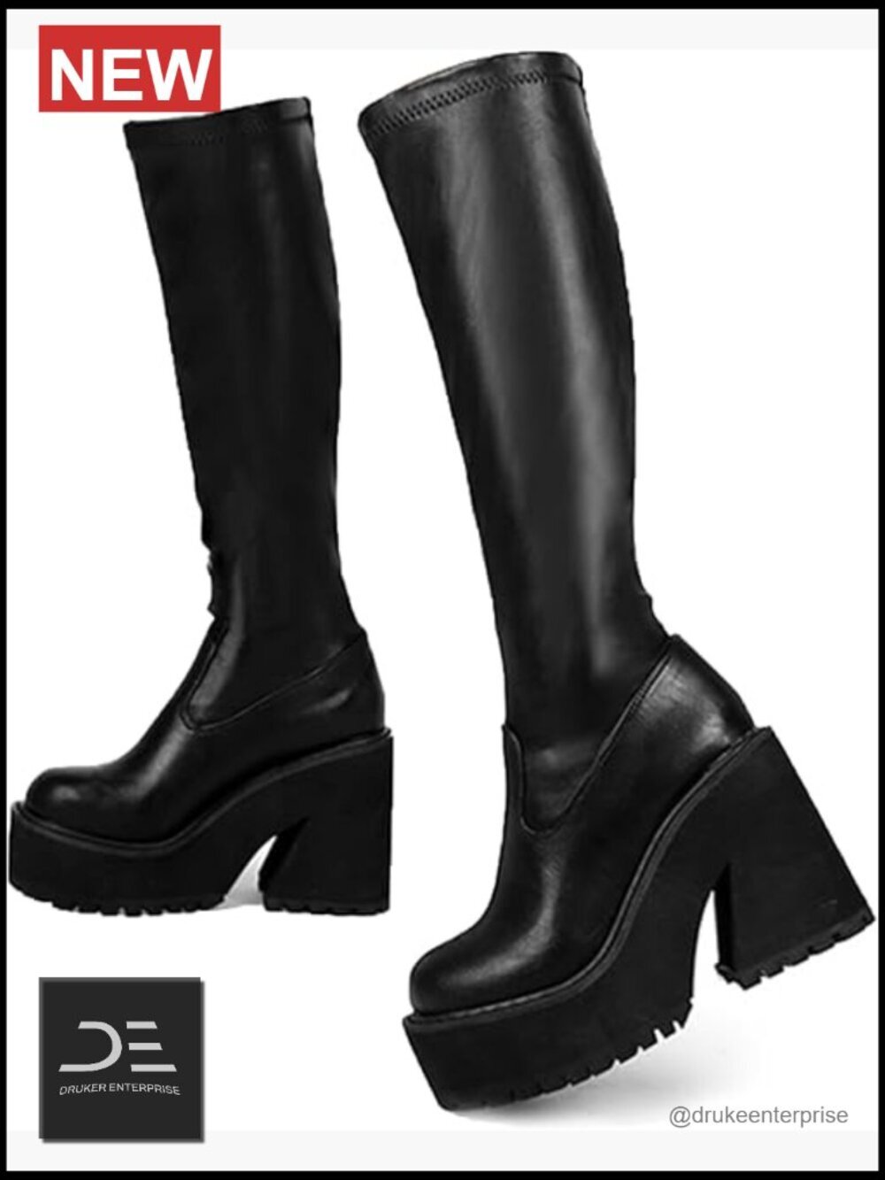 Knee High Platform Chunky Block Heel Sock Boots Zipper Round Toe Fashion Combat